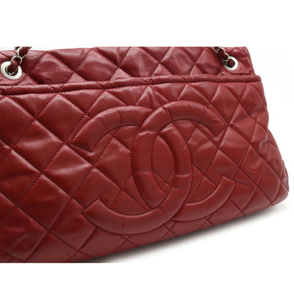 Chanel Matelasse Caviar Skin Here Mark Chain Tote Bag Leather Red Silver - Picture 8 of 9